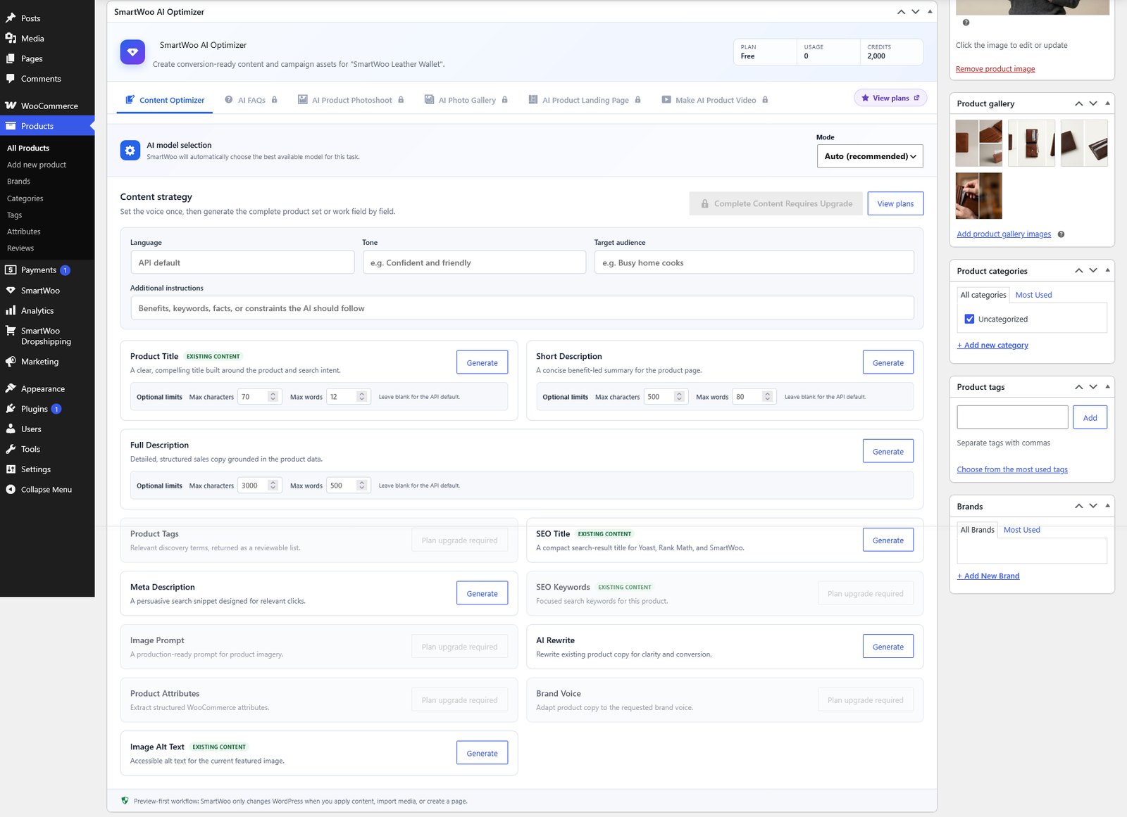SmartWoo product content optimizer