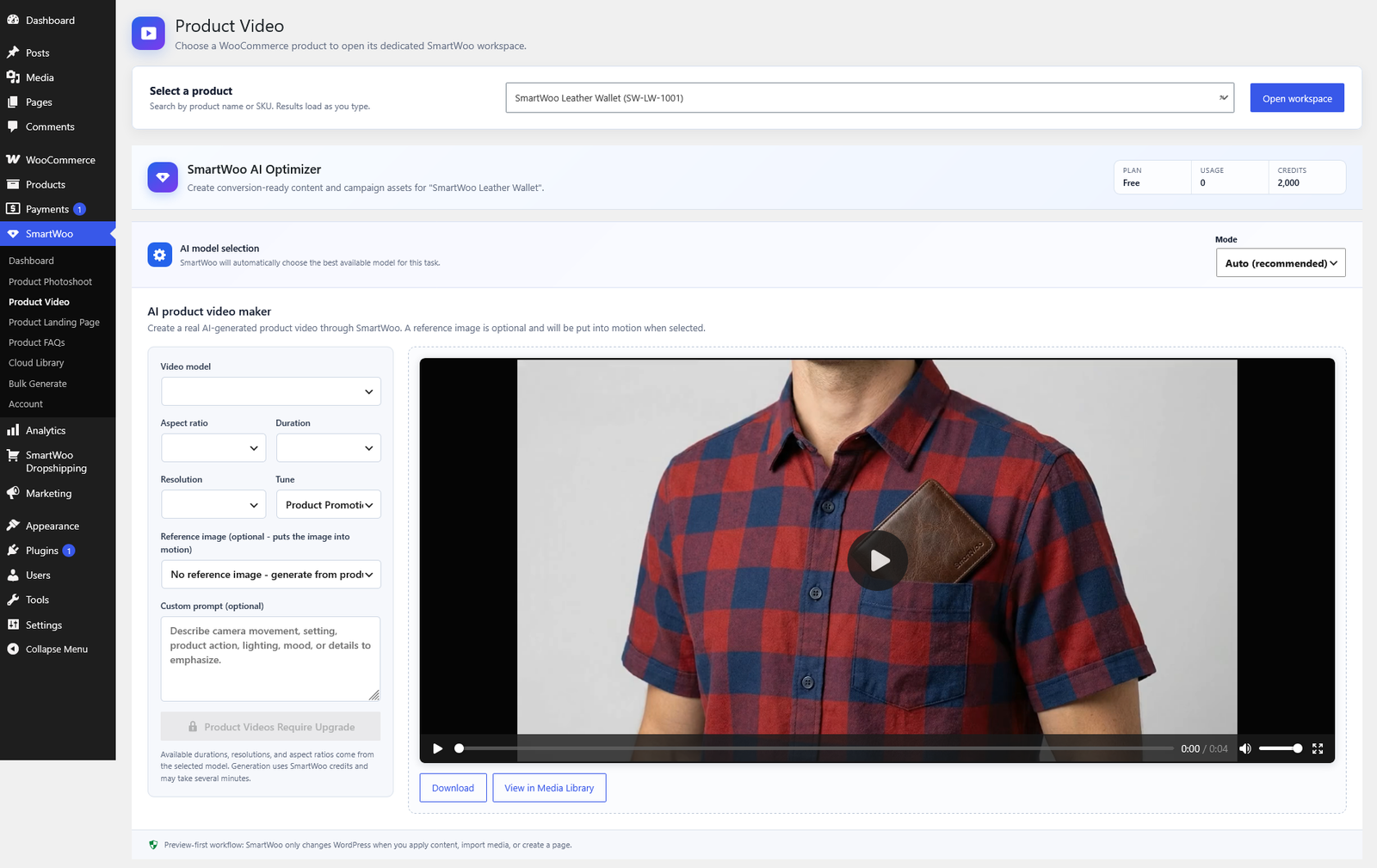 SmartWoo Product Video workspace