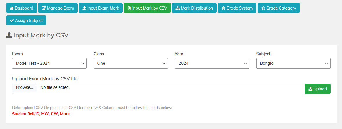 eSchool WP - Exam mark input by CSV